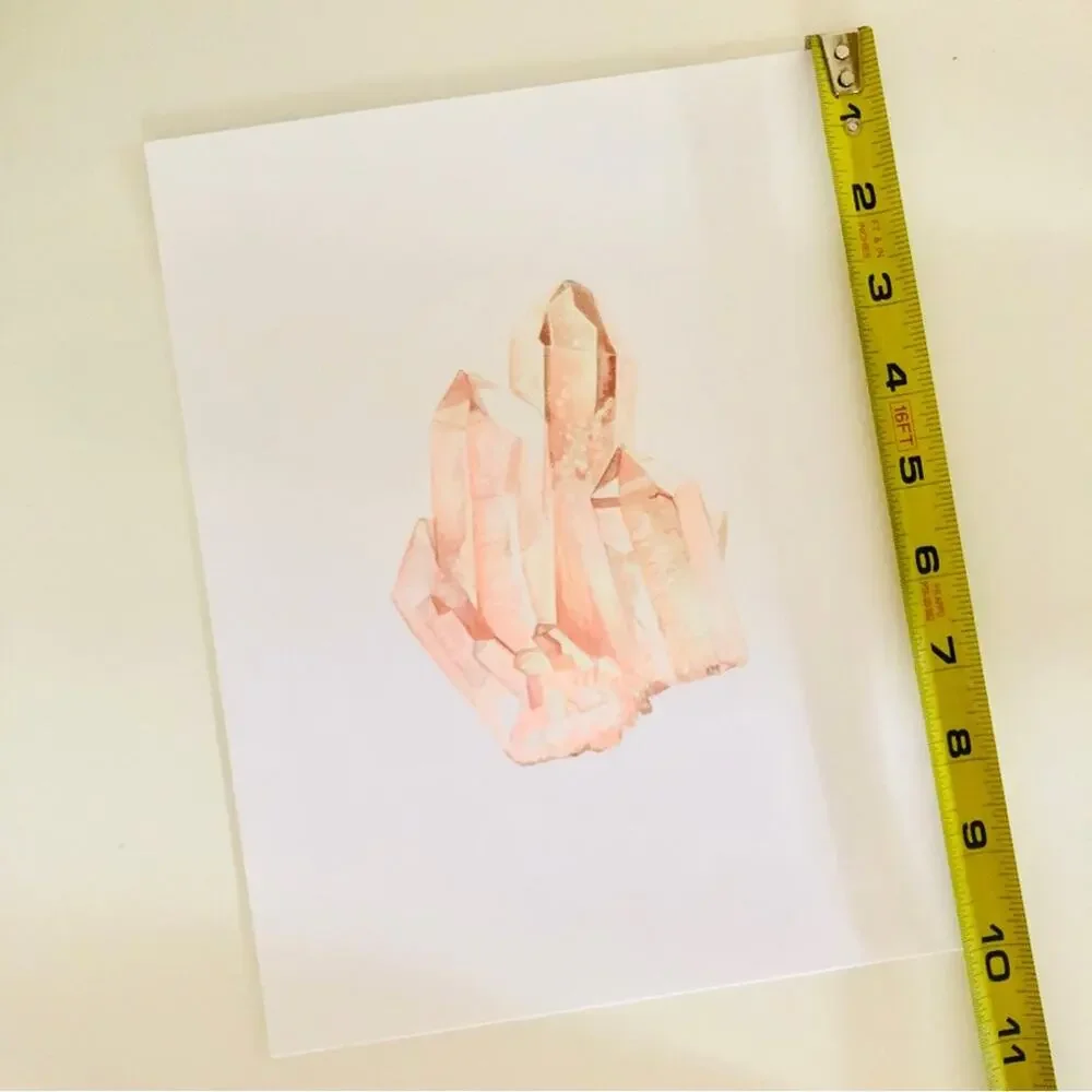 NEW WEST ELM Pink Peach White Crystal Quartz Illustrated Drawing Art Print